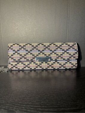 BCBG Multicolor Woven Clutch with Black Trim